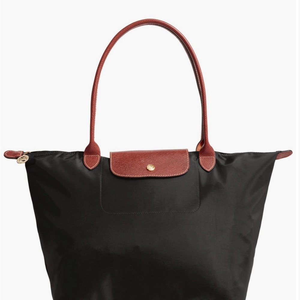 Longchamp Black Tote with Brown Trim and Handles